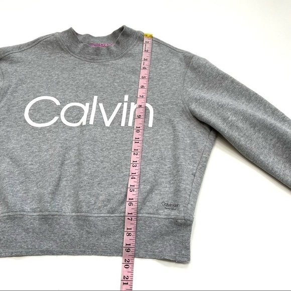 Calvin Klein Performance Logo Cropped Grey Crewneck Sweatshirt - Picture 10 of 14